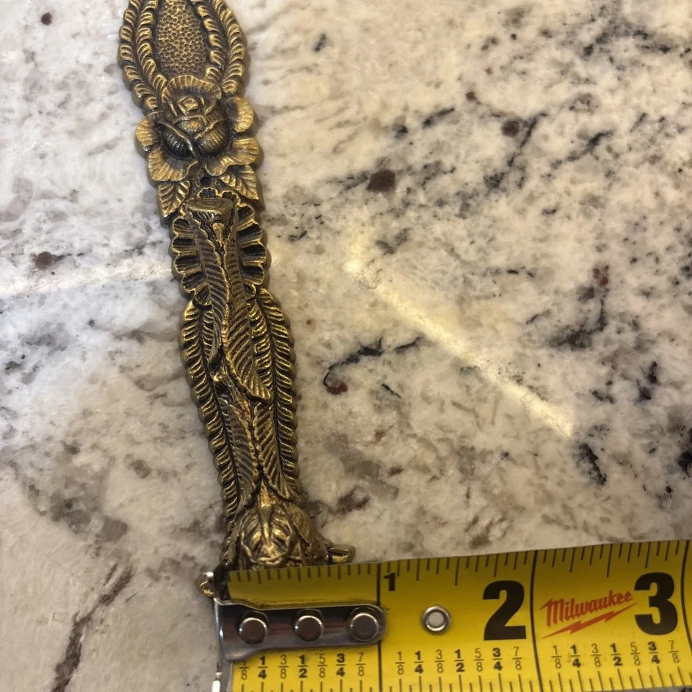 6 Vintage Ornate Brass? Drop Pull Handle Art Nouveau Rose Leaf Westbrook NOS